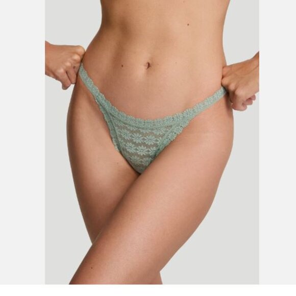 Victoria's Secret Daisy Lace String Thong Panty Seasalt Green Color Size L New - Picture 4 of 4
